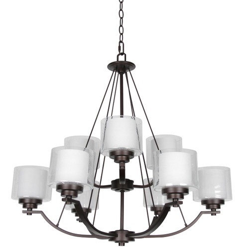 Sunset F17009-64 Sunset Lighting F17009-64 Abbot Nine Light Two Tier Chandelier - Frosted Opal Glass, Dimmable - With Provincial Bronze Finish