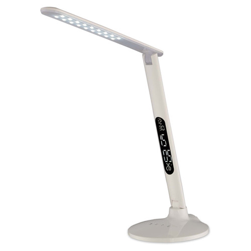 Satco 57/043 LED Desk Lamp with USB port; Clock; Temperature Display; 8W Light; White Finish