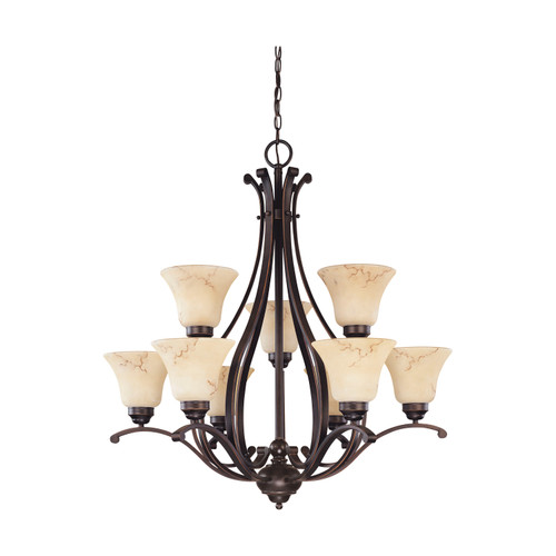 Nuvo 60/1403 Anastasia; 9 Light; 2 Tier; 34 in.; Chandelier with Honey Marble Glass
