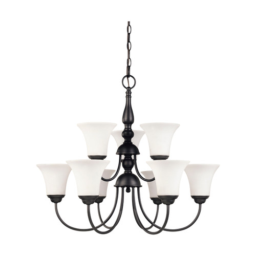 Nuvo 60/1923 Dupont ES; 9 Light; 2 Tier 27 in.; Chandelier with Satin White Glass; 13w GU24 Lamps Included