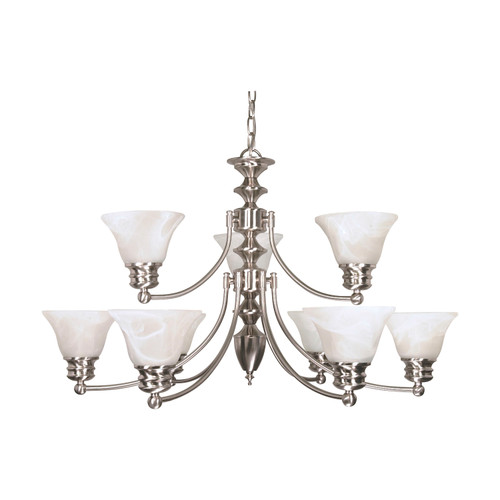 Nuvo 60/360 Empire; 9 Light; 32 in.; Chandelier with Alabaster Glass Bell Shades; 2 Tier