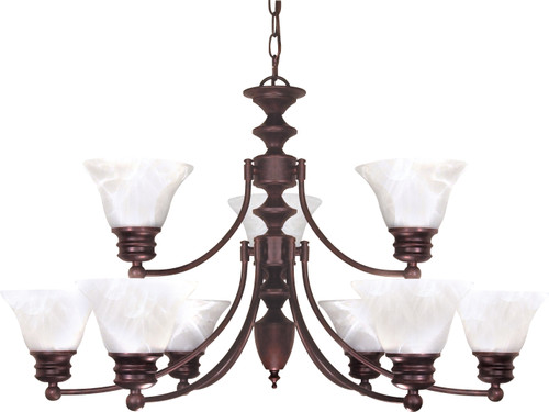 Nuvo 60/362 Empire; 9 Light; 32 in.; Chandelier with Alabaster Glass Bell Shades; 2 Tier