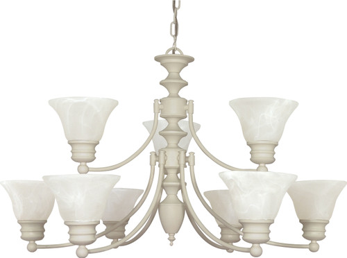 Nuvo 60/363 Empire; 9 Light; 32 in.; Chandelier with Alabaster Glass Bell Shades; 2 Tier