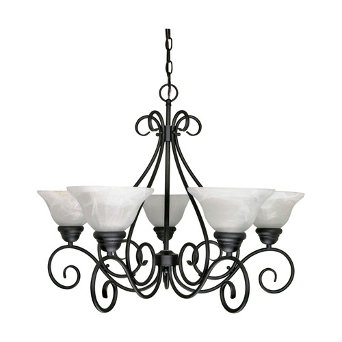 Nuvo 60/380 Castillo; 5 Light; 28 in.; Chandelier with Alabaster Swirl Glass