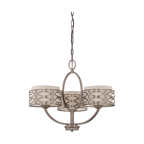 Nuvo 60/4724 Harlow; 3 Light; Chandelier with Khaki Fabric Shades