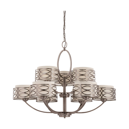 Nuvo 60/4730 Harlow; 9 Light; Chandelier with Khaki Fabric Shades