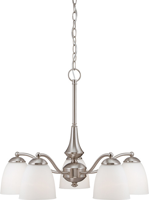 Nuvo 60/5063 Patton ES; 5 Light; Chandelier (Arms Down) with Frosted Glass; (5) 13W GU24 Lamps Included