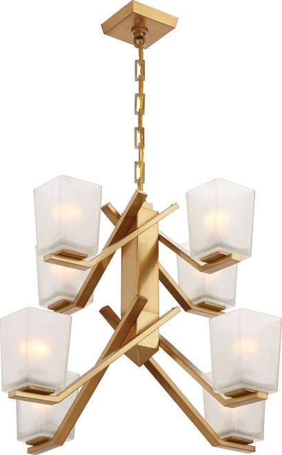Nuvo 60/5082 Timone; 8 Light; Chandelier with Etched Sandstone Glass; Vintage Brass Finish
