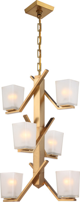 Nuvo 60/5084 Timone; 6 Light; Pendant with Etched Sandstone Glass; Vintage Brass Finish