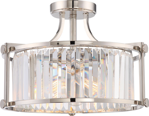 Nuvo 60/5763 Krys; 3 Light; Crystal Semi-Flush Fixture with 60W Vintage Lamps Included; Polished Nickel Finish