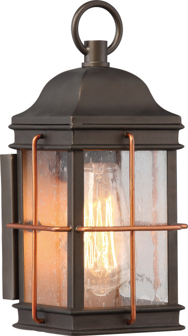 Nuvo 60/5831 Howell; 1 Light; Small Outdoor Wall Fixture with 60W Vintage Lamp Included; Bronze with Copper Accents Finish