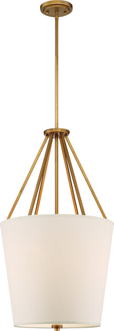 Nuvo 60/5844 3 Light; Seneca 17 in.; Pendant; Natural Brass Finish; Almond Mesh Fabric Shade; Etched Glass Diffuser