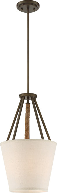 Nuvo 60/5897 3 Light; Seneca 12 in.; Pendant; Mahogany Bronze Finish with Wrapped Rope; Beige Linen Fabric Shade
