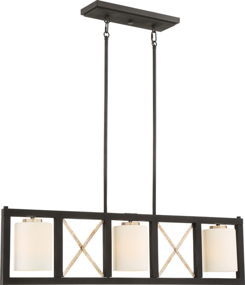 Nuvo 60/6133 3 Light; Boxer Island Pendant; Matte Black with Antique Silver Accents Finish; Satin White Glass