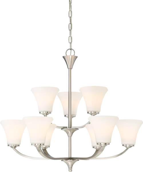 Nuvo 60/6209 Fawn 9 Light; Chandelier Fixture; Brushed Nickel Finish