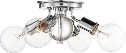 Nuvo 60/6564 Bounce; 4 Light; Flush Mount; Polished Nickel Finish with K9 Crystal