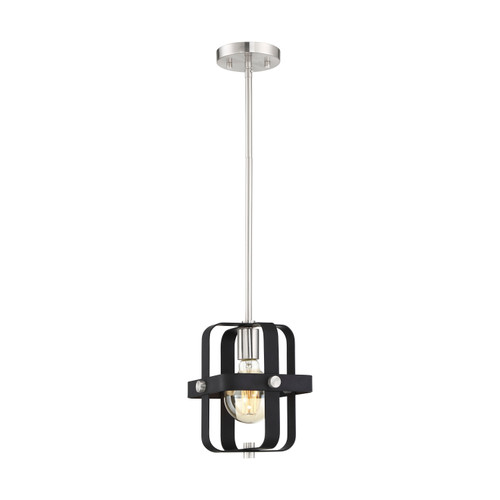 Nuvo 60/6621 Prana; 1 Light; Mini Pendant Fixture; Matte Black Finish with Brushed Nickel Accents