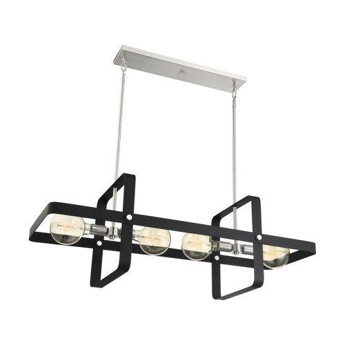 Nuvo 60/6625 Prana; 4 Light; Island Pendant Fixture; Matte Black Finish with Brushed Nickel Accents