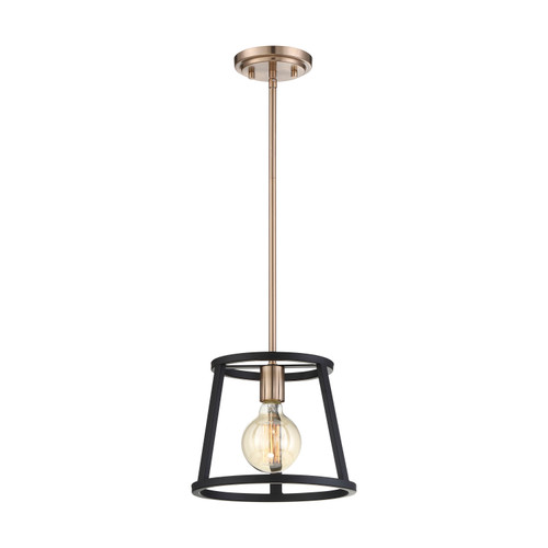 Nuvo 60/6641 Chassis; 1 Light; Mini Pendant Fixture; Copper Brushed Brass Finish with Matte Black Frame
