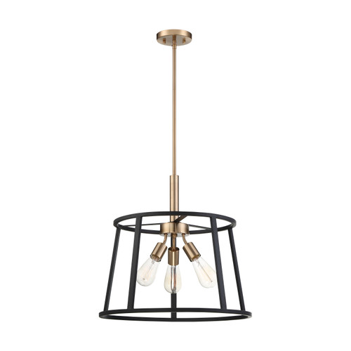 Nuvo 60/6642 Chassis; 3 Light; Pendant Fixture; Copper Brushed Brass Finish with Matte Black Frame