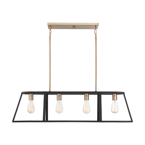 Nuvo 60/6644 Chassis; 4 Light; Island Pendant Fixture; Copper Brushed Brass Finish with Matte Black Frame