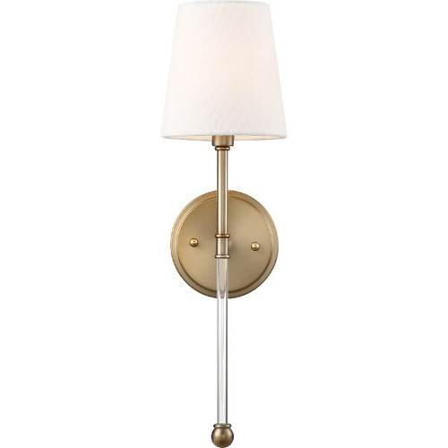 Nuvo 60/6687 Olmstead; 1 Light; Wall Sconce; Burnished Brass Finish with White Linen Shade