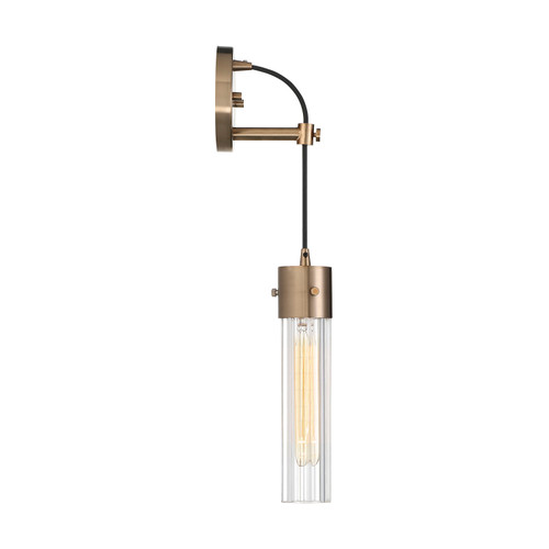 Nuvo 60/6711 Eaves; 1 Light; Wall Sconce; Copper Brushed Brass Finish with Clear Ribbed Glass