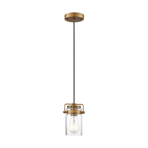 Nuvo 60/6735 Antebellum; 1 Light; Mini Pendant Fixture; Vintage Brass Finish with Clear Glass