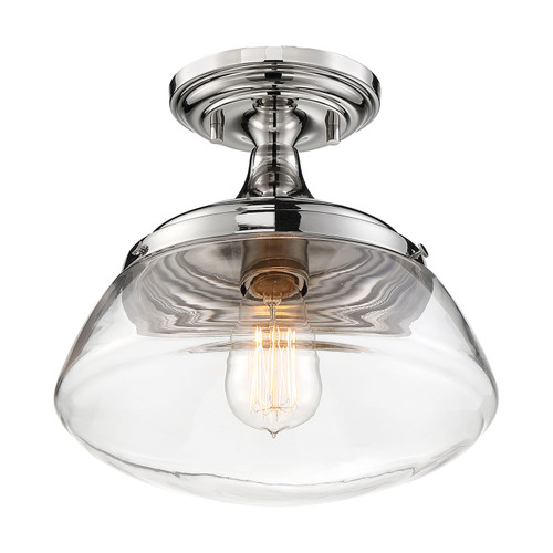 Nuvo 60/6798 Kew; 1 Light; Semi-Flush Fixture; Polished Nickel Finish with Clear Glass