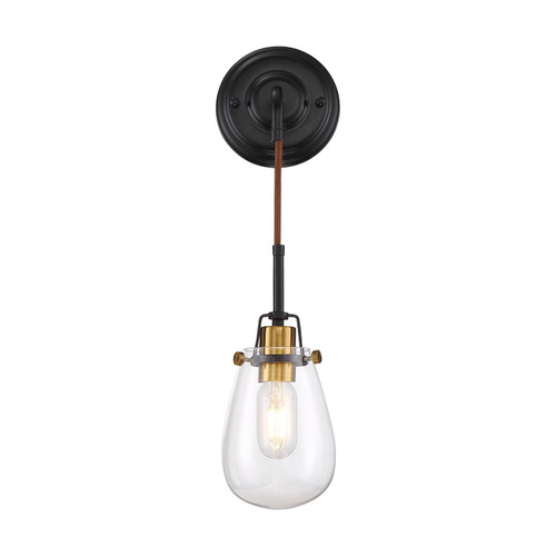Nuvo 60/6851 Toleo; 1 Light; Wall Sconce; Black Finish with Vintage Brass Accents and Clear Glass