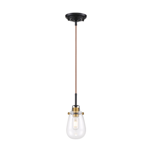 Nuvo 60/6852 Toleo; 1 Light; Mini Pendant Fixture; Black Finish with Vintage Brass Accents and Clear Glass
