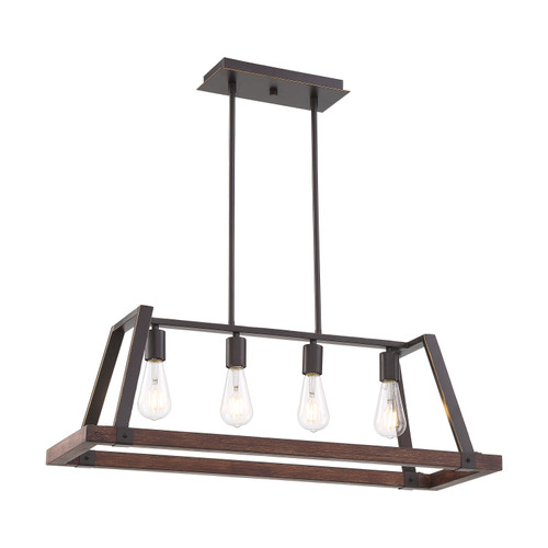 Nuvo 60/6894 Outrigger; 4 Light; Kitchen Pendant Fixture; Mahogany Bronze and Nutmeg Wood Finish