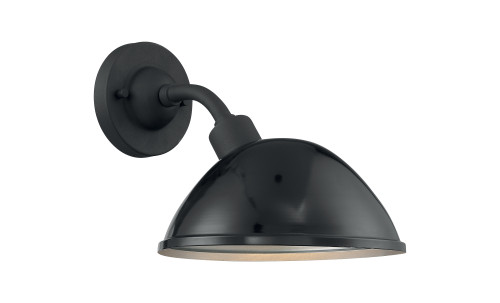 Nuvo 60/6901 South Street; 1 Light; Small Outdoor Wall Sconce Fixture; Gloss Black Finish with Silver and Textured Black Accents