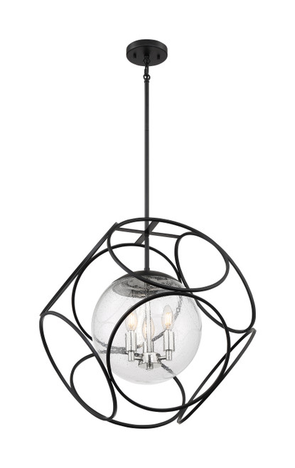 Nuvo 60/6937 Aurora; 3 Light; Pendant Fixture; Black and Polished Nickel Finish with Clear Seeded Glass