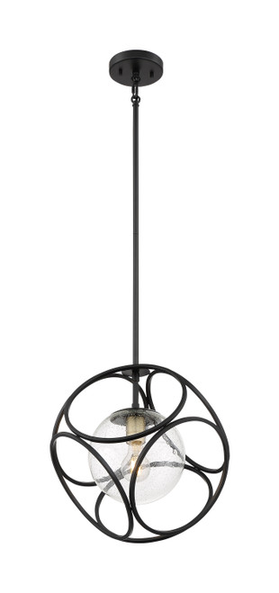 Nuvo 60/6945 Aurora; 1 Light; Mini Pendant Fixture; Black and Vintage Brass Finish with Clear Seeded Glass