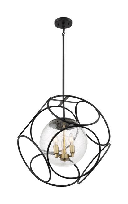Nuvo 60/6947 Aurora; 3 Light; Pendant Fixture; Black and Vintage Brass Finish with Clear Seeded Glass