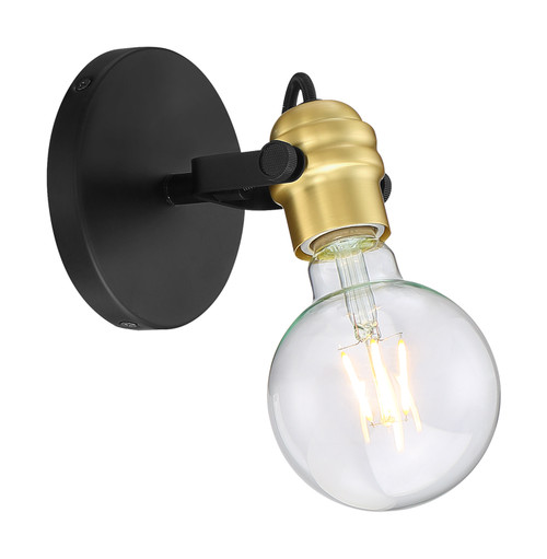 Nuvo 60/6981 Mantra; 1 Light; Wall Sconce Fixture; Black Finish with Brushed Brass Sockets