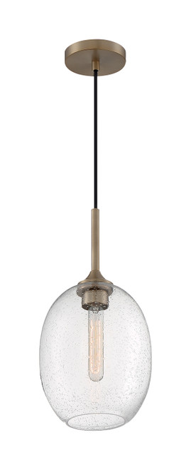 Nuvo 60/7016 Aria; 1 Light; Small Pendant Fixture; Burnished Brass Finish with Clear Seeded Glass