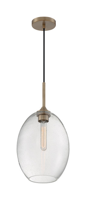 Nuvo 60/7017 Aria; 1 Light; Medium Pendant Fixture; Burnished Brass Finish with Clear Seeded Glass