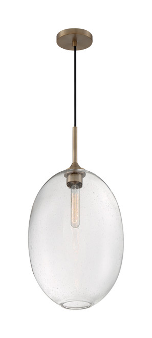 Nuvo 60/7018 Aria; 1 Light; Large Pendant Fixture; Burnished Brass Finish with Clear Seeded Glass