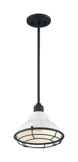 Nuvo 60/7023 Newbridge; 1 Light; Small Pendant Fixture; Gloss White Finish with Textured Black Accents