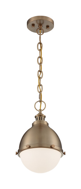 Nuvo 60/7029 Ronan; 1 Light; Small Pendant Fixture; Burnished Brass Finish with Etched Opal Glass