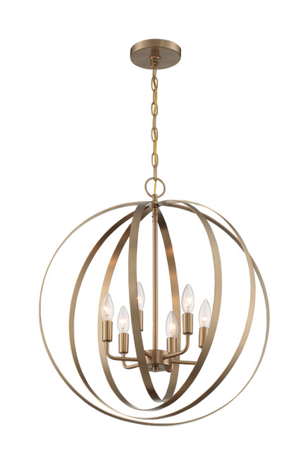 Nuvo 60/7058 Pendleton; 6 Light; Pendant Fixture; Burnished Brass Finish