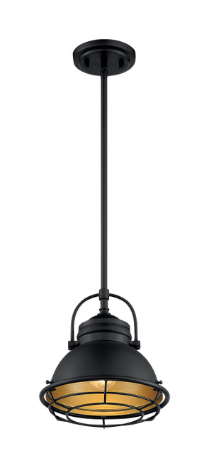 Nuvo 60/7073 Upton; 1 Light; Small Pendant Fixture; Dark Bronze Finish with Gold Accents