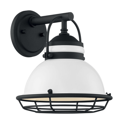 Nuvo 60/7081 Upton; 1 Light; Small Outdoor Wall Sconce Fixture; Gloss White Finish with Textured Black Accents