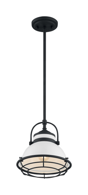 Nuvo 60/7083 Upton; 1 Light; Small Pendant Fixture; Gloss White Finish with Textured Black Accents