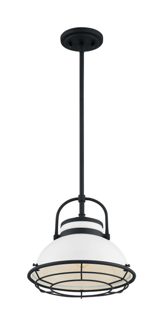 Nuvo 60/7084 Upton; 1 Light; Large Pendant Fixture; Gloss White Finish with Textured Black Accents