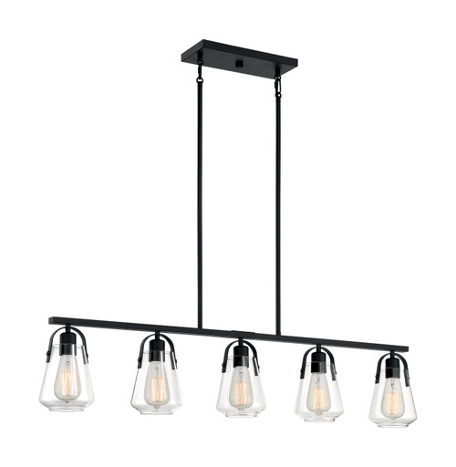 Nuvo 60/7104 Skybridge; 5 Light; Island Pendant Fixture; Matte Black Finish with Clear Glass