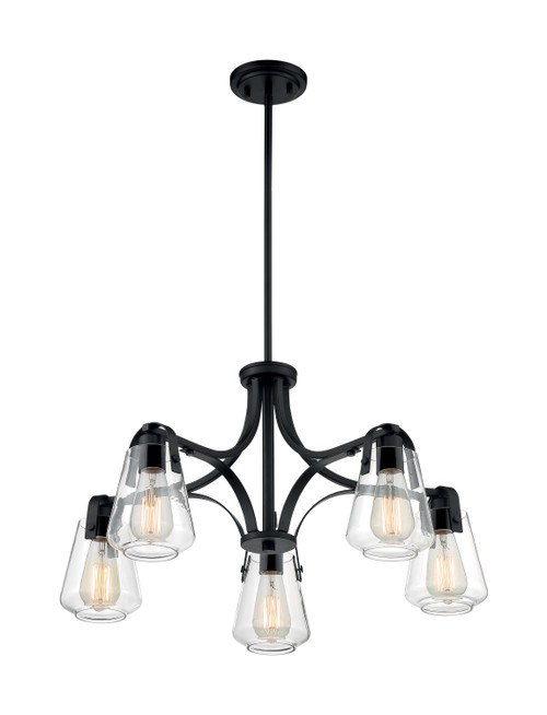 Nuvo 60/7105 Skybridge; 5 Light; Chandelier Fixture; Matte Black Finish with Clear Glass
