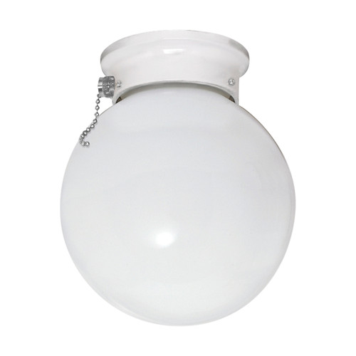 Nuvo 60/712 1 Light; 6 in.; Ceiling Fixture; White Ball with Pull Chain Switch